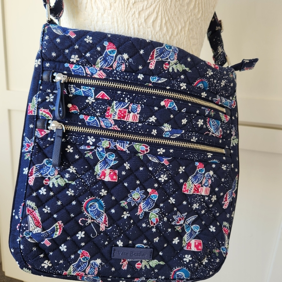 Vera Bradley Handbags - Vera Bradley Holiday Owls Blue Print Triple Zip Hipster Crossbody Bag Purse
